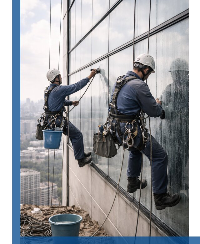 Профессиональная мойка фасадных окон альпинистами в Топках