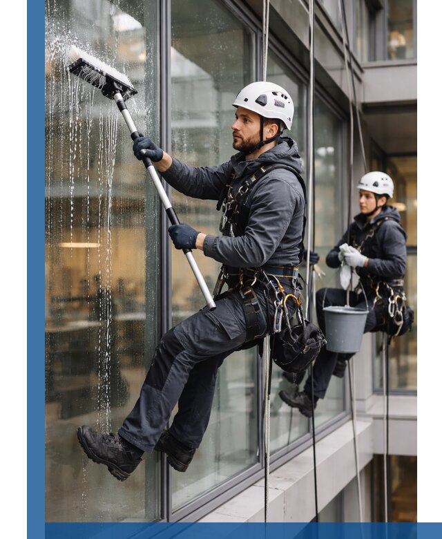 Профессиональная мойка витражей промышленными альпинистами в Топках