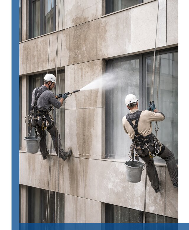 Послестроительная мойка фасада промышленным альпинизмом в Топках