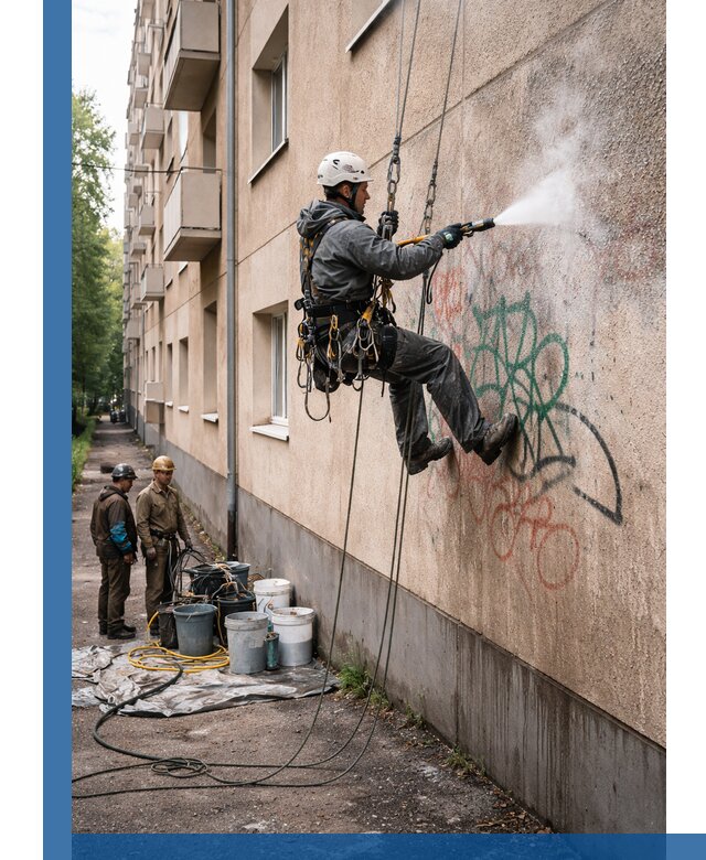 Удаление граффити с фасада в Топках без следов и повреждений