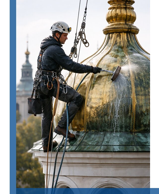 Профессиональная мойка куполов и шпилей высотными альпинистами в Топках