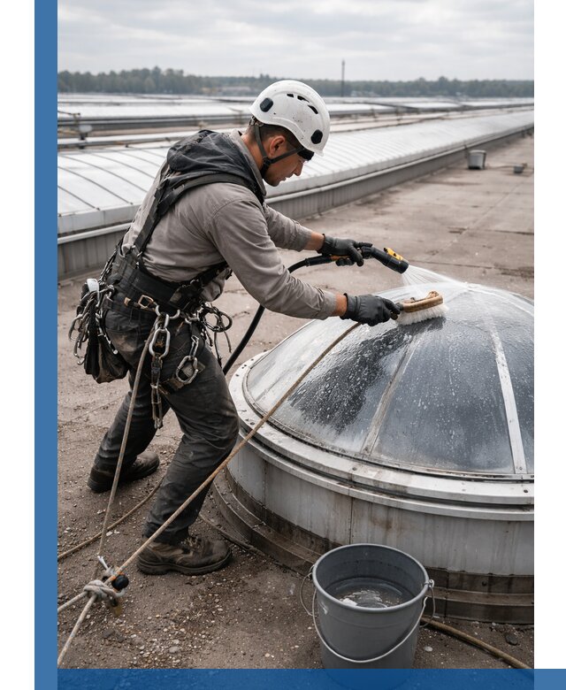 Мойка зенитных фонарей на кровле для промышленных объектов в Топках