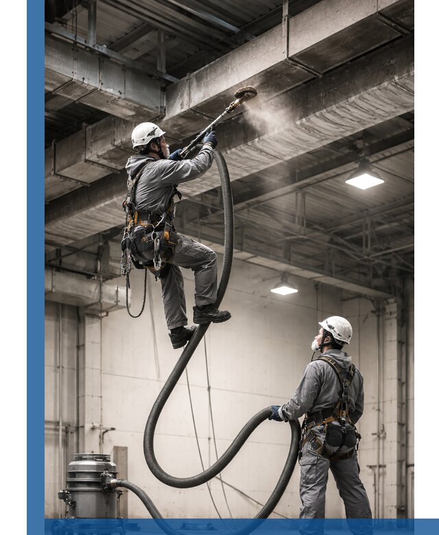 Обеспыливание потолочных конструкций в Топках промышленным альпинизмом