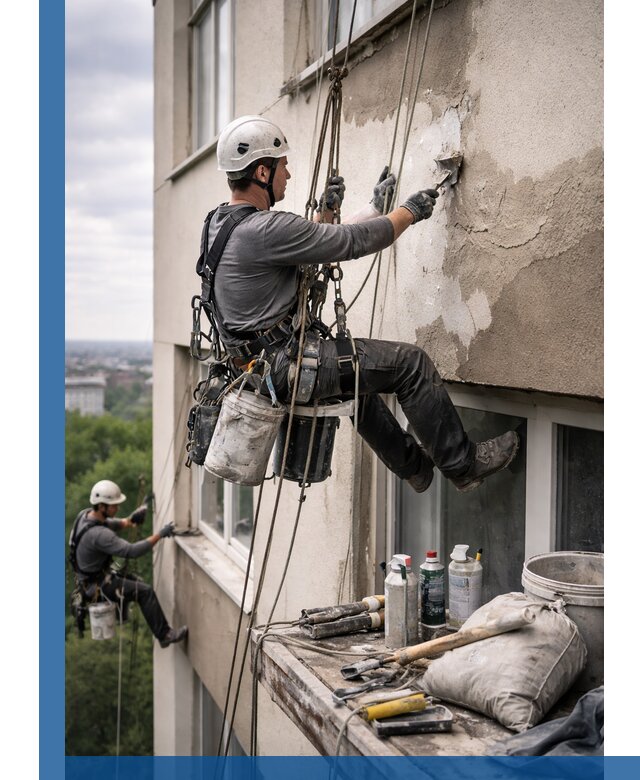 Косметический ремонт фасада зданий в Топках промышленными альпинистами