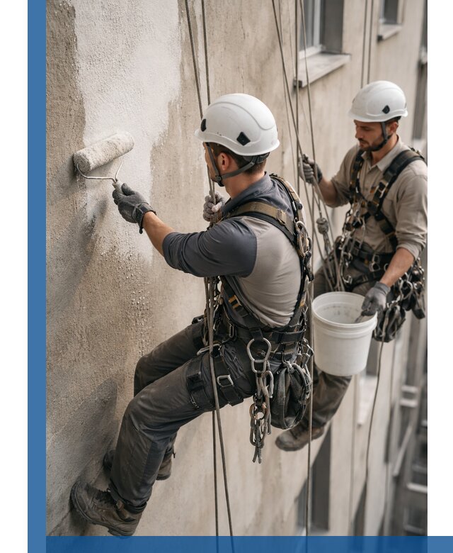 Грунтовка фасада на высоте в Топках промышленными альпинистами