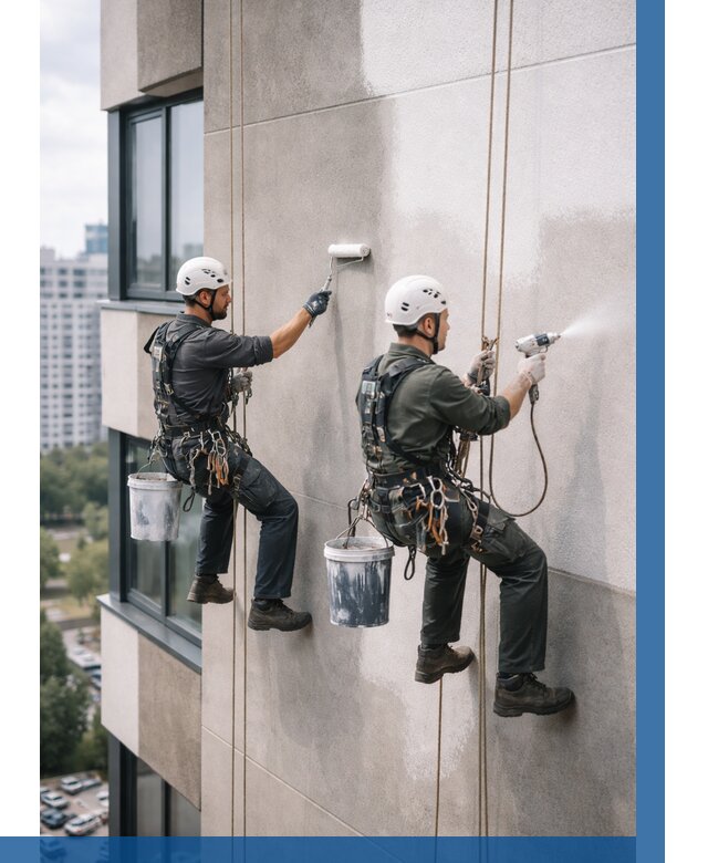 Покраска фасада альпинистами в Топках от 304 р. | ВЫСОТНИК-Тпк