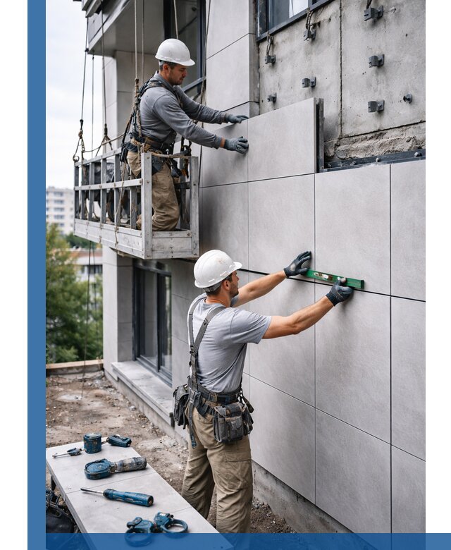 Монтаж керамогранита на фасад в Топках под ключ с гарантией качества