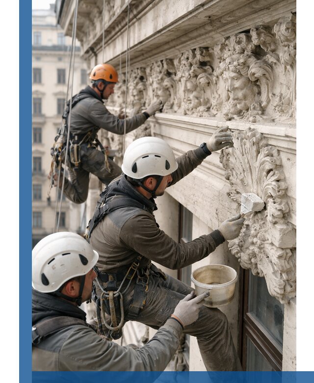 Реставрация фасадной лепнины с высотными работами в Топках