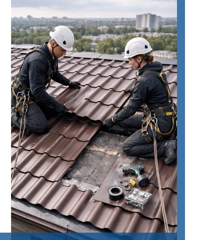 Ремонт металлочерепицы на крыше в Топках от 912 р. | ВЫСОТНИК-Тпк