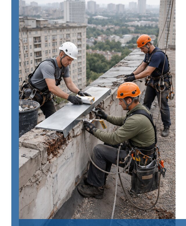 Ремонт парапета на кровле в Топках, высотные работы с гарантией