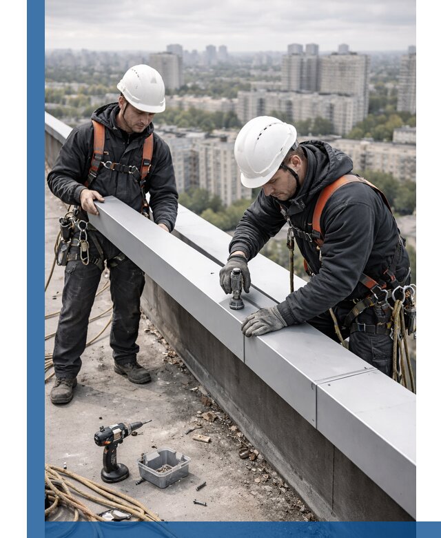 Монтаж парапетных крышек и ограждений кровли в Топках