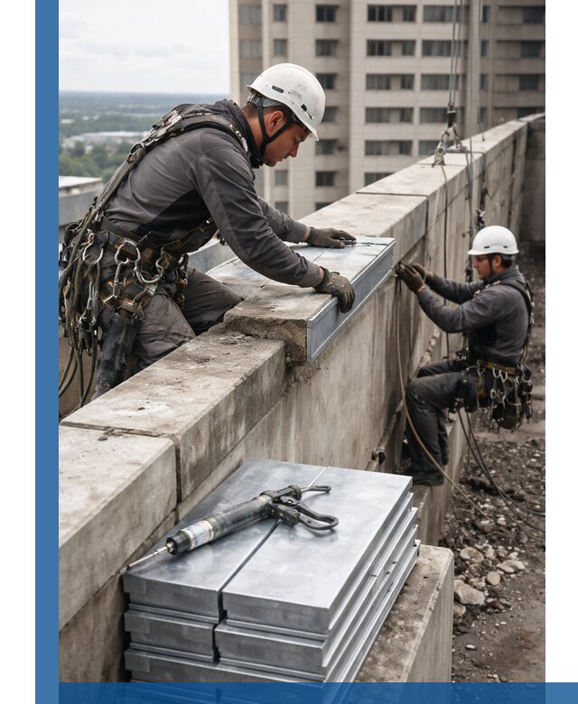 Замена парапетных крышек и установка новых в Топках