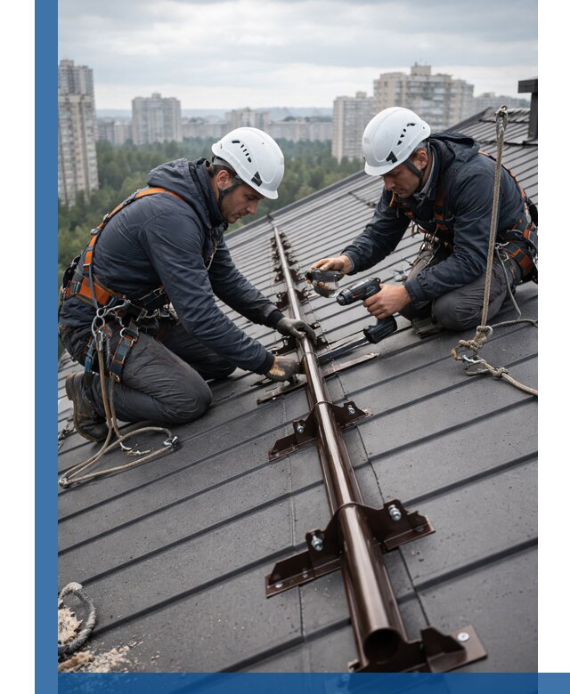 Монтаж снегозадержателей на кровле зданий в Топках под ключ