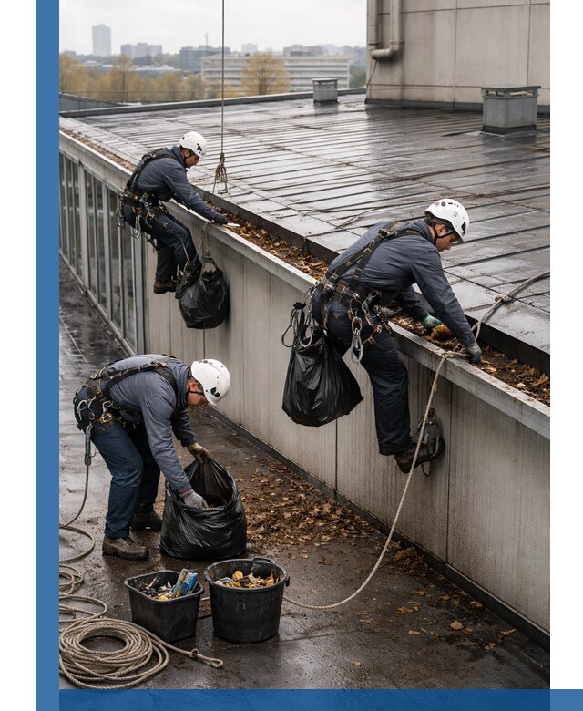 Очистка кровли по периметру в Топках силами промышленных альпинистов