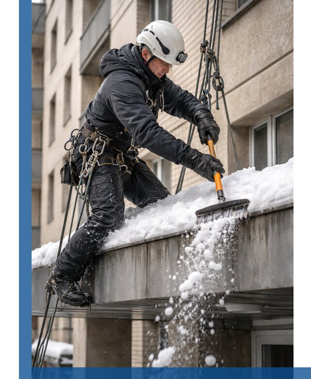 Очистка козырьков от снега в Топках круглогодично безопасно