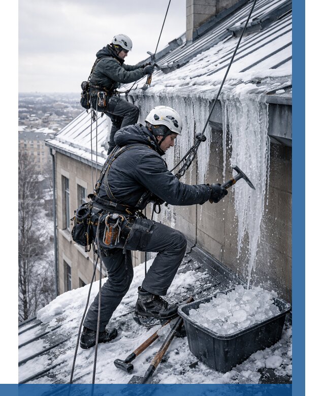 Удаление наледи с кровли в Топках от 5573 р. | ВЫСОТНИК-Тпк