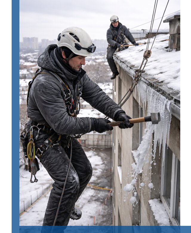 Сбивание и удаление сосулек с крыши в Топках безопасно