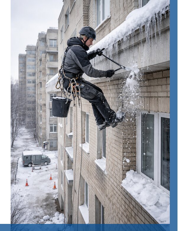 Удаление наледи с карнизов в Топках от 355 р. | ВЫСОТНИК-Тпк