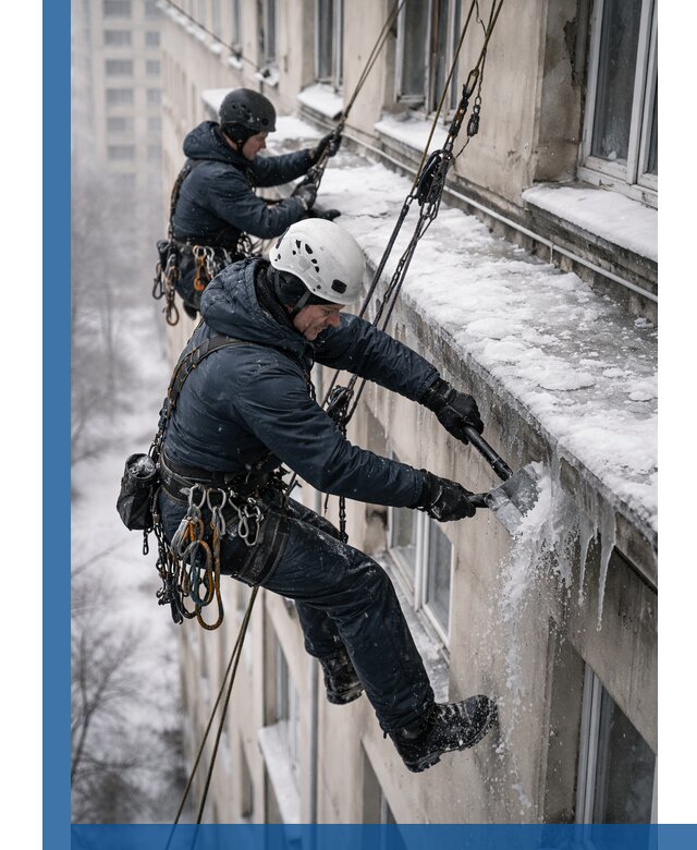 Удаление наледи и сосулек с карнизов в Топках профессионально
