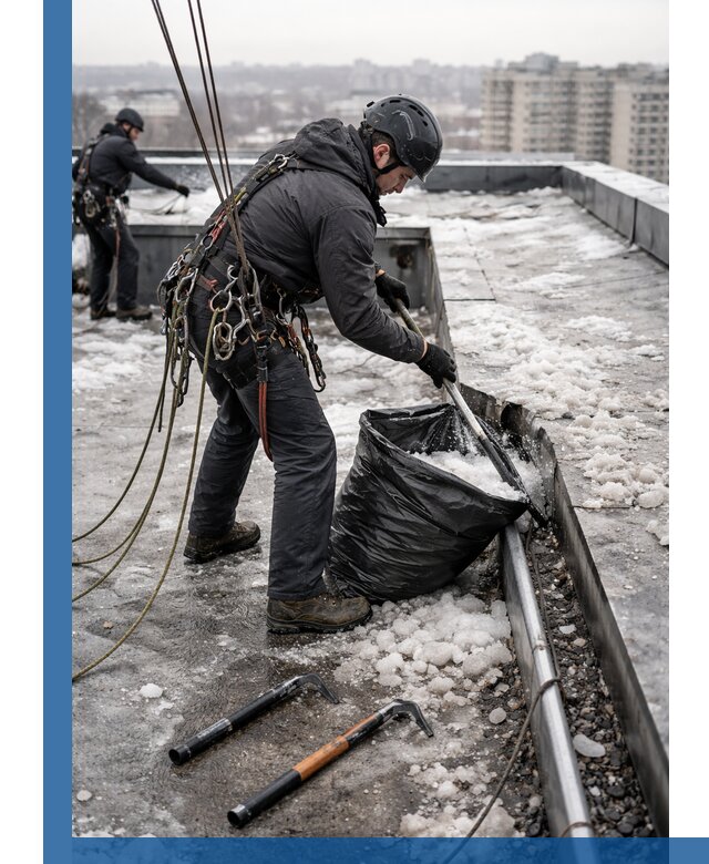 Аварийная очистка кровли в Топках от промальпинистов