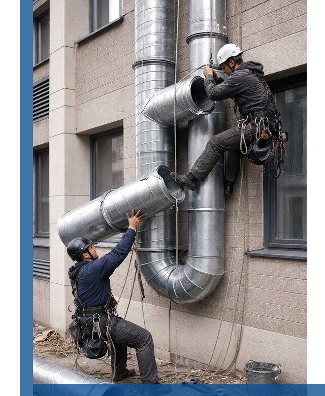 Монтаж фасадных воздуховодов в Топках с герметизацией и крепежом