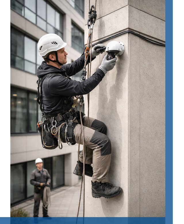 Монтаж камер видеонаблюдения на фасаде в Топках от 8613 р.-ВЫСОТНИК-Тпк