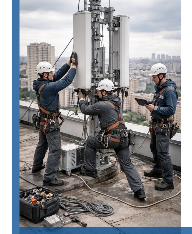 Монтаж антенн связи на крыше в Топках с вводом в эксплуатацию