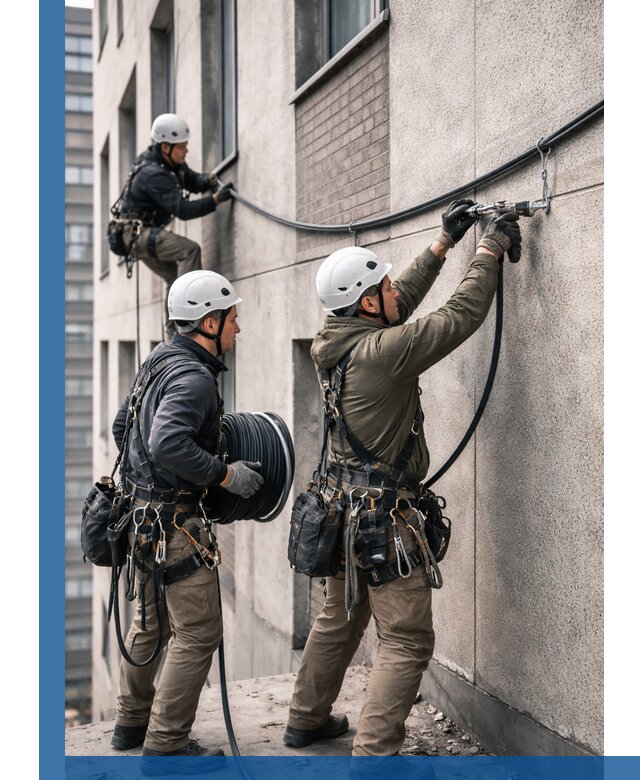 Прокладка кабеля по фасаду в Топках, профессиональный монтаж