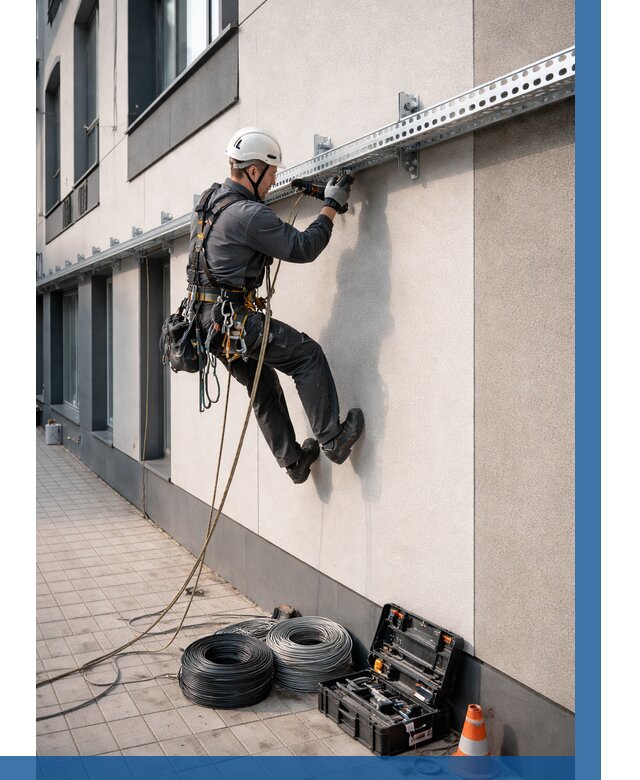 Монтаж кабельных лотков на фасаде в Топках от 1216 р. | ВЫСОТНИК-Тпк