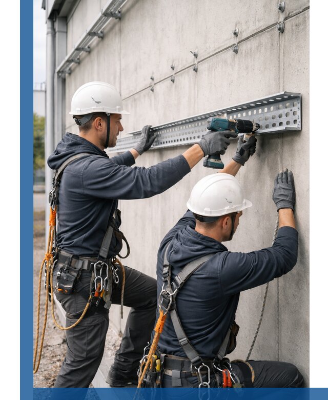 Монтаж кабельных лотков на фасаде зданий в Топках с гарантией