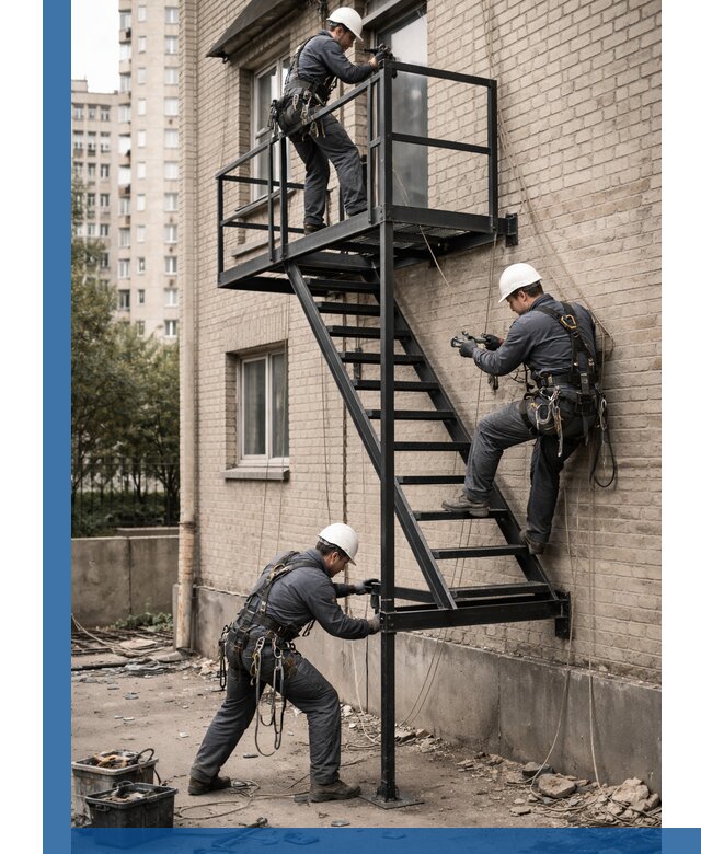 Монтаж пожарной лестницы в Топках, установка и крепление