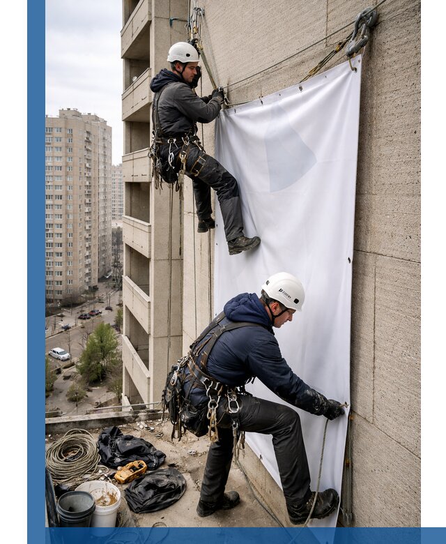 Профессиональный монтаж баннеров на фасаде в Топках