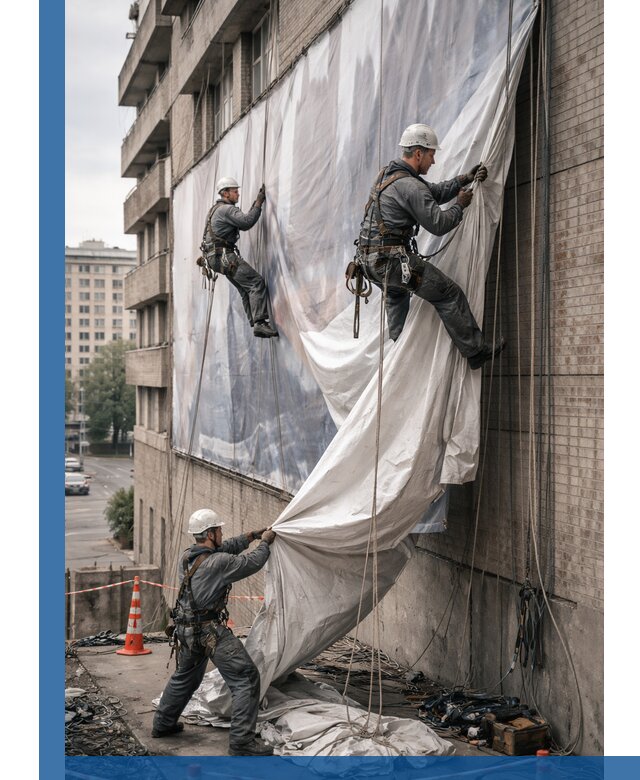 Демонтаж баннеров с фасада в Топках оперативно и безопасно
