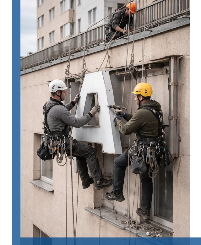 Ремонт и восстановление наружных вывесок на высоте в Топках