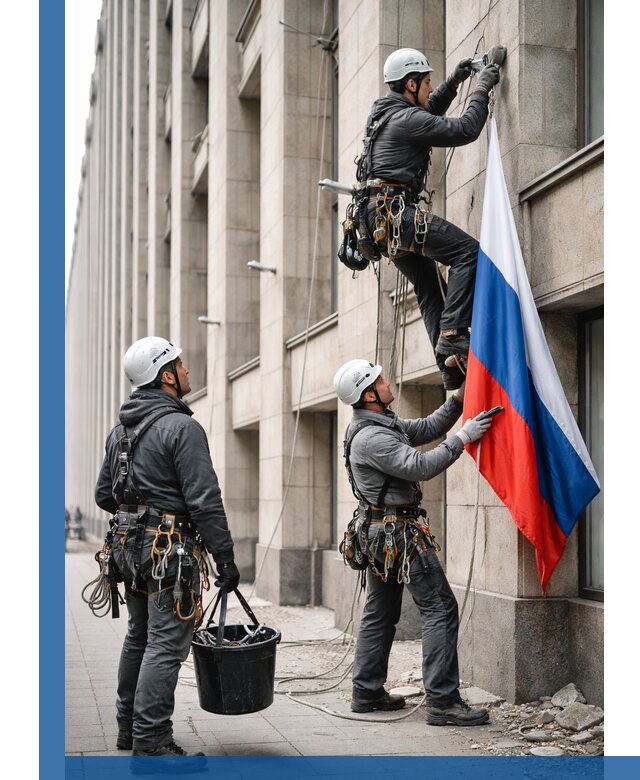 Профессиональная установка флагов на фасаде в Топках