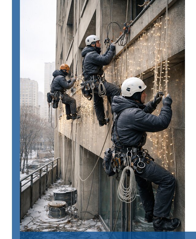 Монтаж новогодней иллюминации и украшение фасадов в Топках