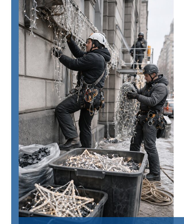 Демонтаж новогоднего оформления и гирлянд в Топках