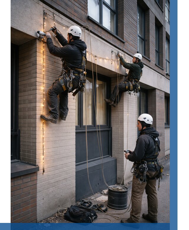 Монтаж гирлянд на фасаде в Топках от 3547 р. | ВЫСОТНИК-Тпк