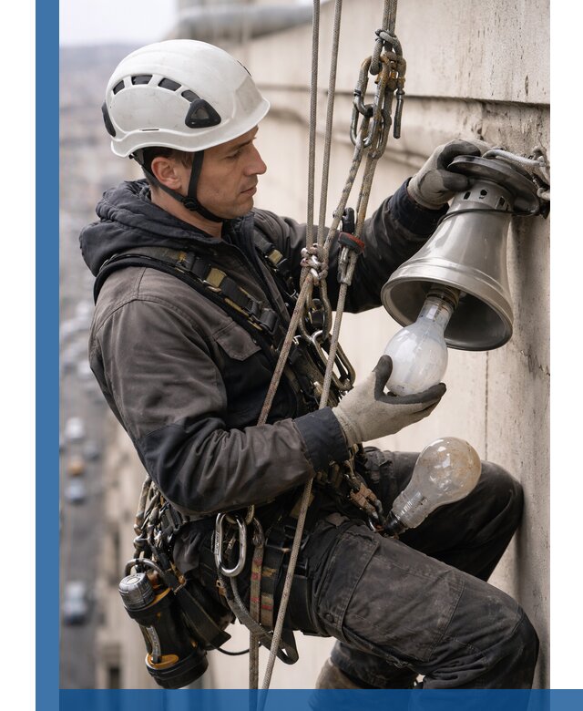 Замена ламп на высоте в Топках профессионально и быстро