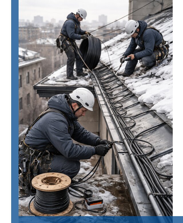 Монтаж греющего кабеля на кровле в Топках под ключ
