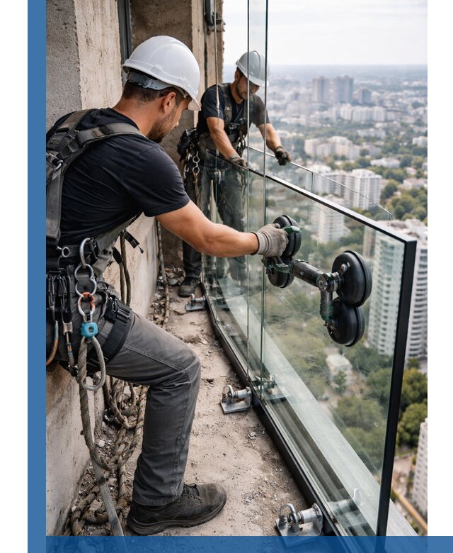 Монтаж стеклянных ограждений под ключ с гарантией в Топках