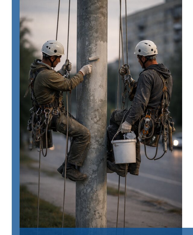 Покраска опор освещения и антикоррозийная защита в Топках