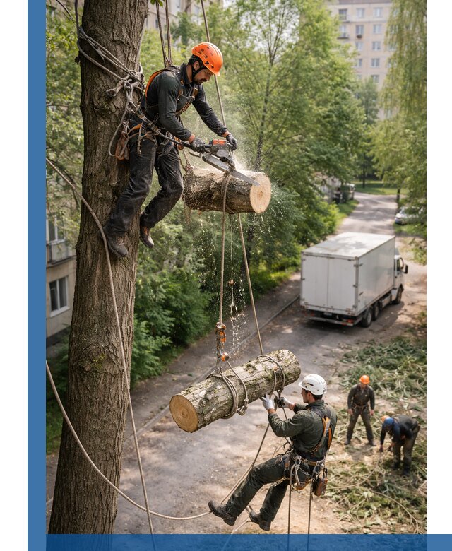 Спил деревьев альпинистами в Топках, безопасно и без повреждений
