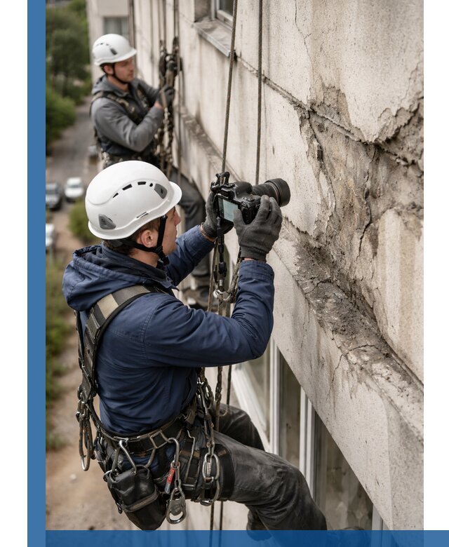 Фотофиксация дефектов фасада с высотной съемкой в Топках