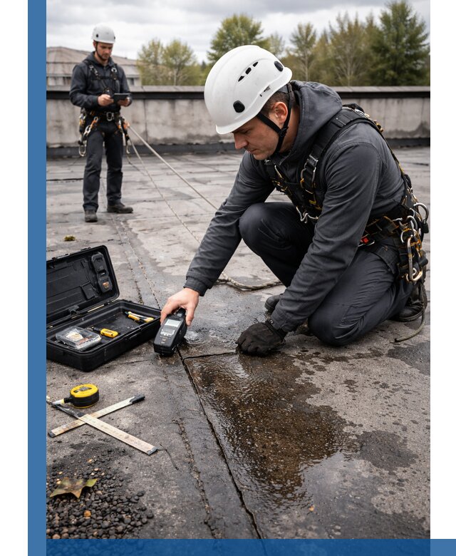 Обследование кровли на протечки и выявление дефектов в Топках