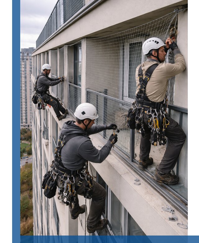 Профессиональный монтаж защитной сетки от птиц в Топках