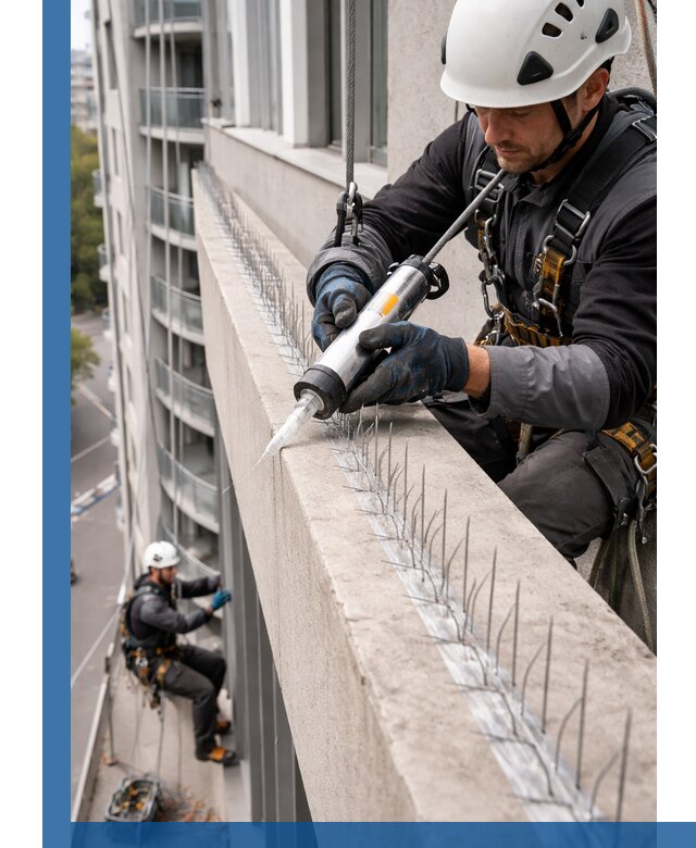 Установка шипов от птиц на фасадах и кровлях в Топках